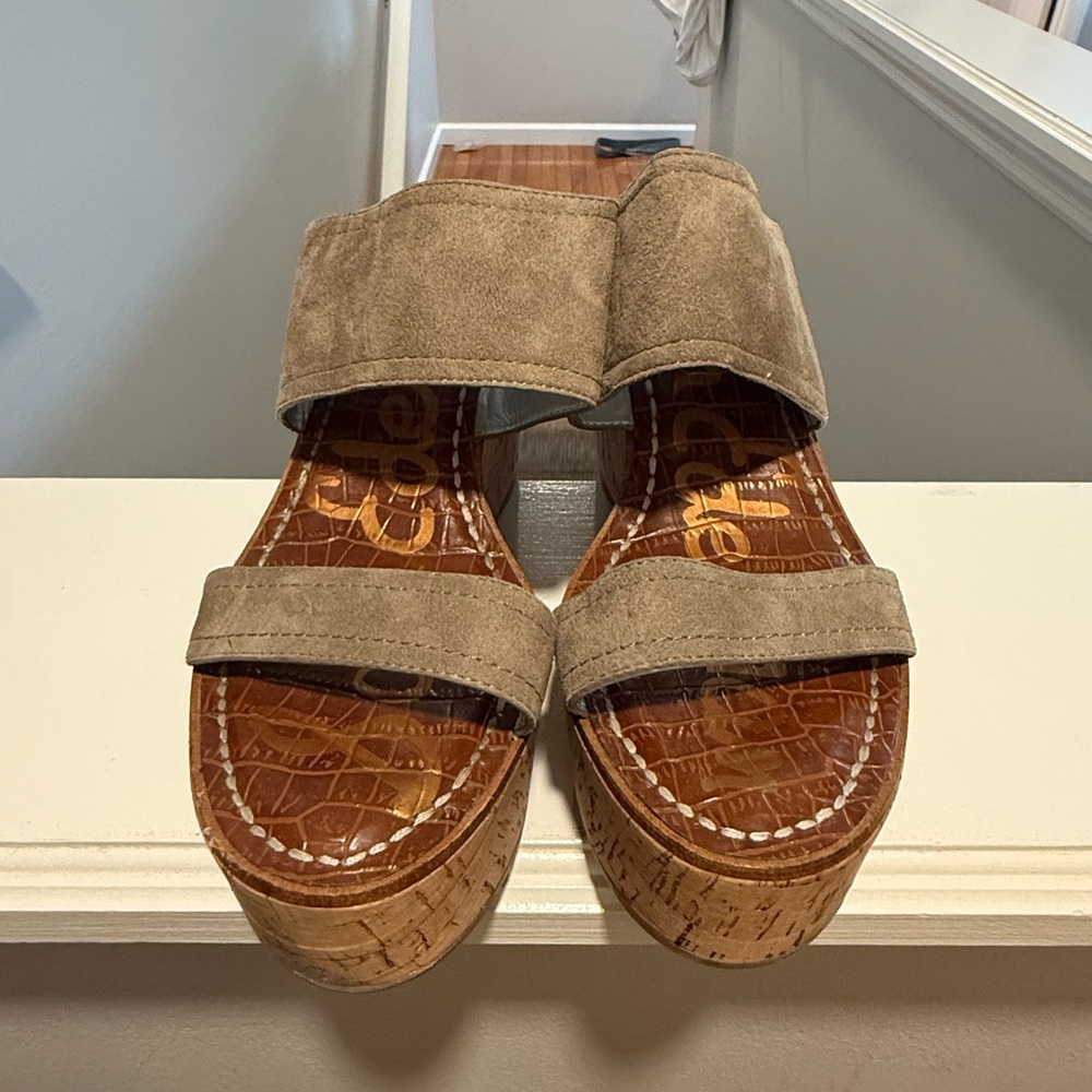 Sam Edelman Suede Cork Platform Slide Sandals - Taupe